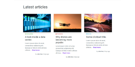 Screenshot of articles section