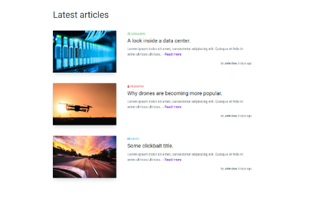 Screenshot of articles section
