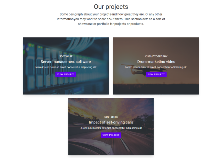 Screenshot of projects section