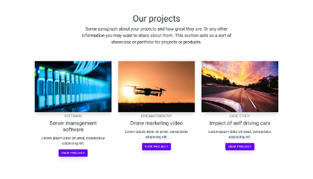 Screenshot of projects section